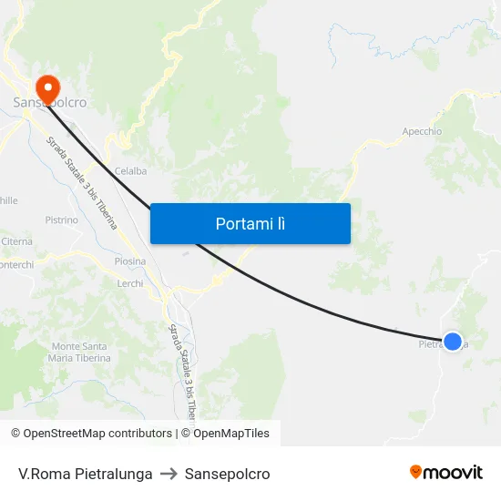V.Roma Pietralunga to Sansepolcro map