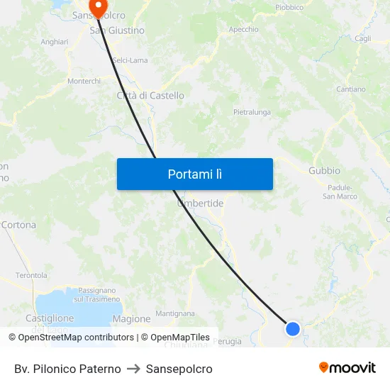 Bv. Pilonico Paterno to Sansepolcro map