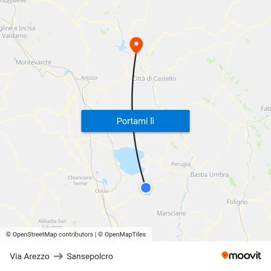 Via Arezzo to Sansepolcro map