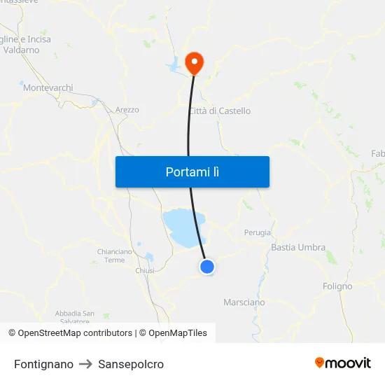 Fontignano to Sansepolcro map