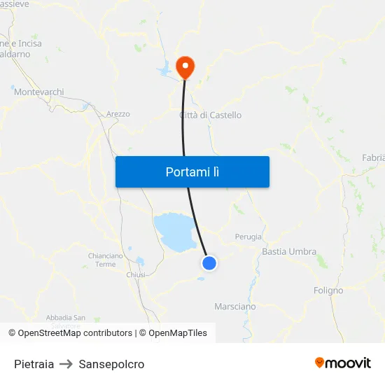 Pietraia to Sansepolcro map