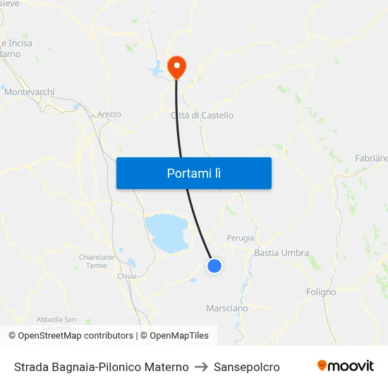 Strada Bagnaia-Pilonico Materno to Sansepolcro map