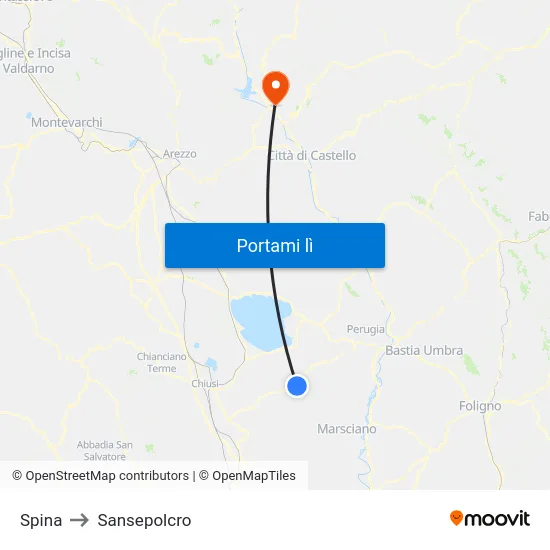 Spina to Sansepolcro map