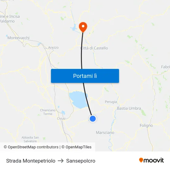 Strada Montepetriolo to Sansepolcro map