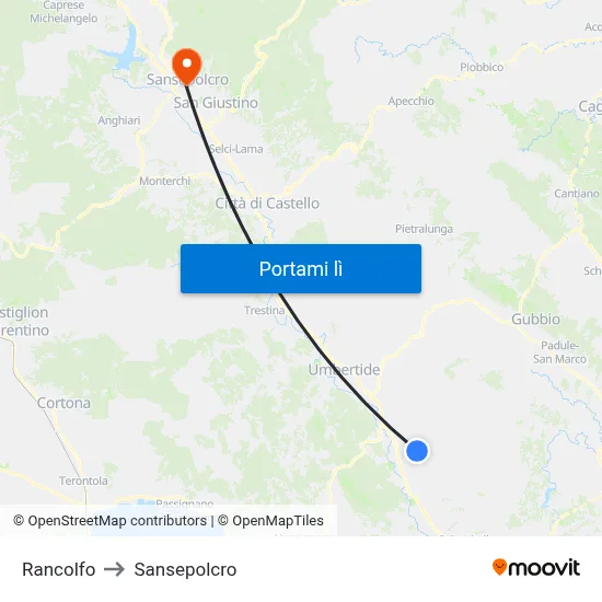 Rancolfo to Sansepolcro map