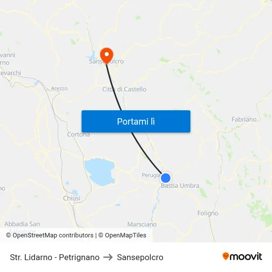 Str. Lidarno - Petrignano to Sansepolcro map