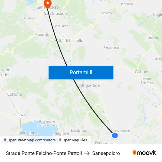 Strada Ponte Felcino-Ponte Pattoli to Sansepolcro map