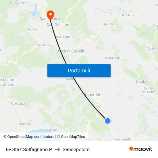 Bv.Staz.Solfagnano P. to Sansepolcro map