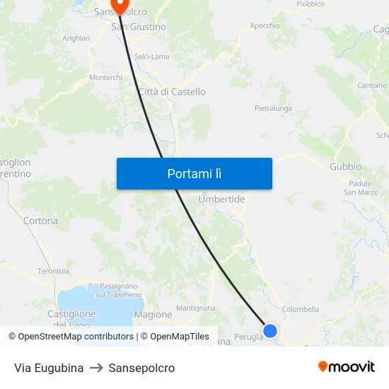 Via Eugubina to Sansepolcro map