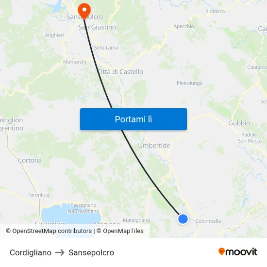 Cordigliano to Sansepolcro map