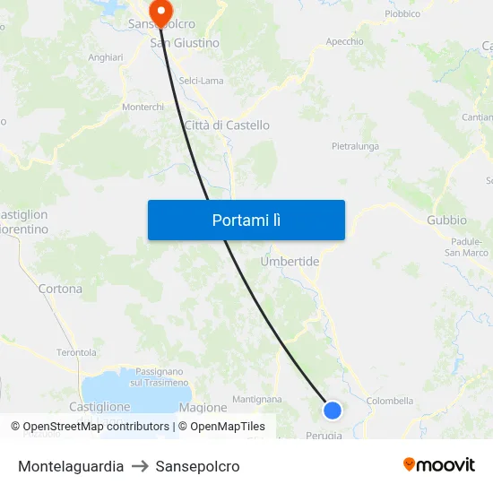 Montelaguardia to Sansepolcro map