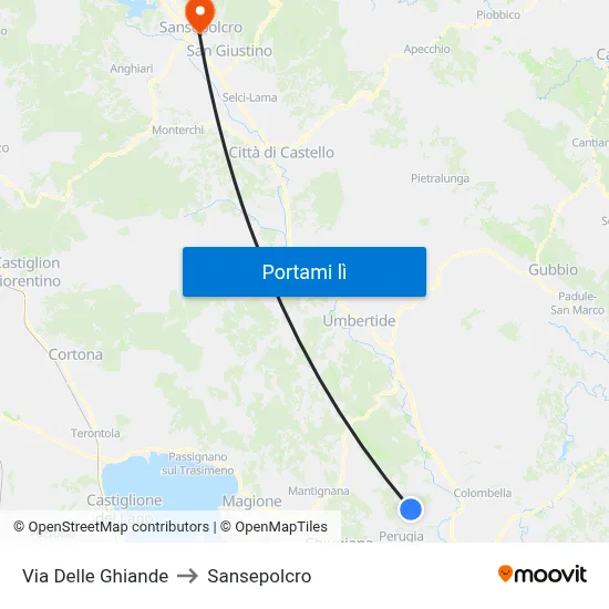 Via Delle Ghiande to Sansepolcro map