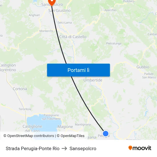 Strada Perugia-Ponte Rio to Sansepolcro map