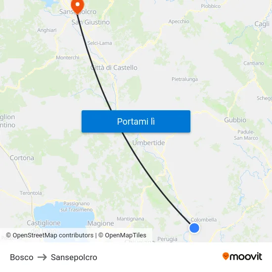 Bosco to Sansepolcro map