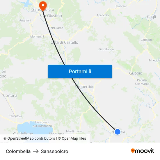 Colombella to Sansepolcro map