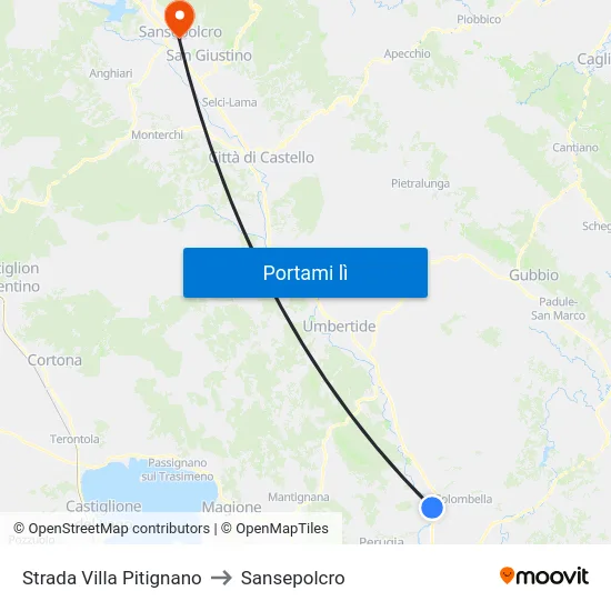 Strada Villa Pitignano to Sansepolcro map