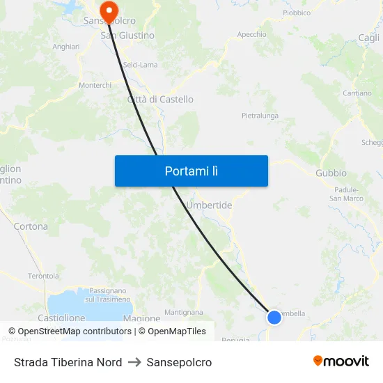 Strada Tiberina Nord to Sansepolcro map