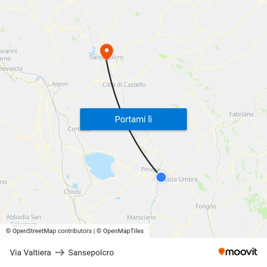 Via Valtiera to Sansepolcro map