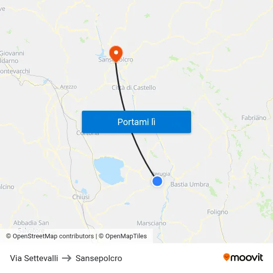 Via Settevalli to Sansepolcro map