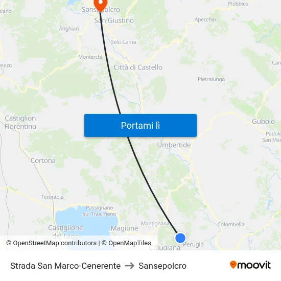 Strada San Marco-Cenerente to Sansepolcro map