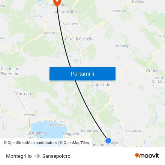 Montegrillo to Sansepolcro map