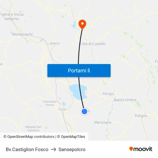 Bv.Castiglion Fosco to Sansepolcro map