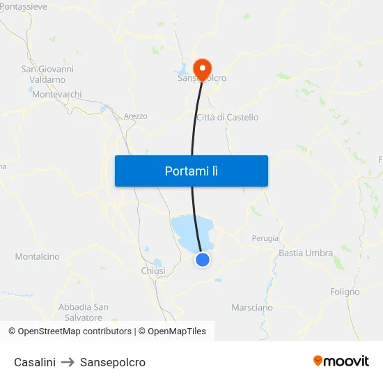 Casalini to Sansepolcro map