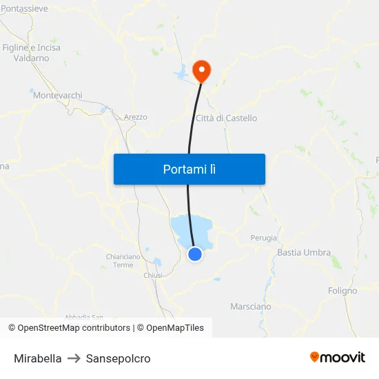 Mirabella to Sansepolcro map