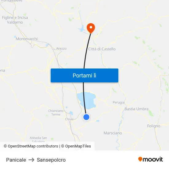 Panicale to Sansepolcro map