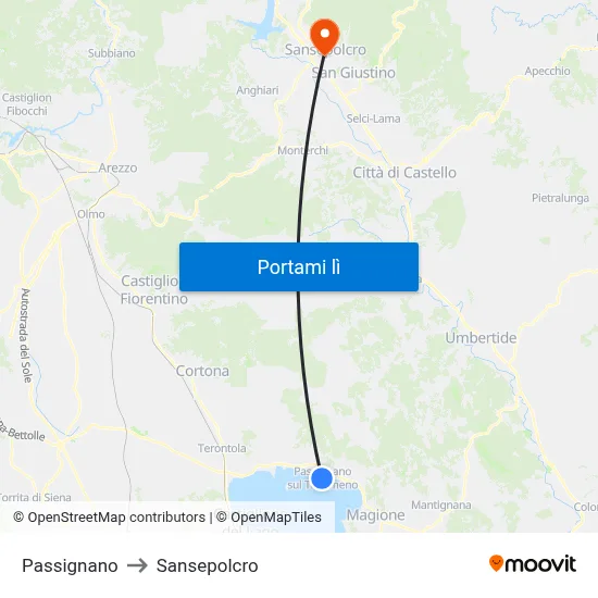 Passignano to Sansepolcro map