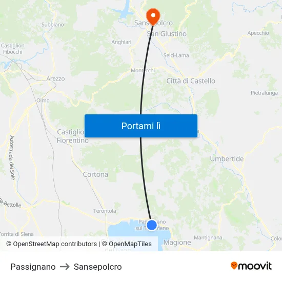 Passignano to Sansepolcro map