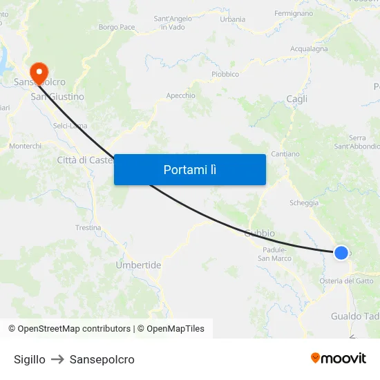Sigillo to Sansepolcro map
