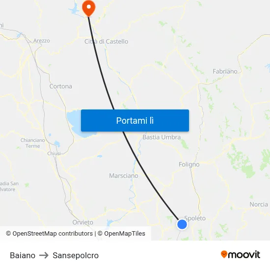 Baiano to Sansepolcro map