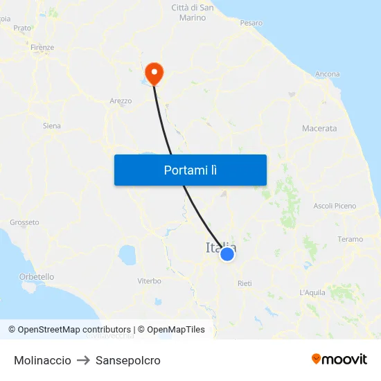 Molinaccio to Sansepolcro map