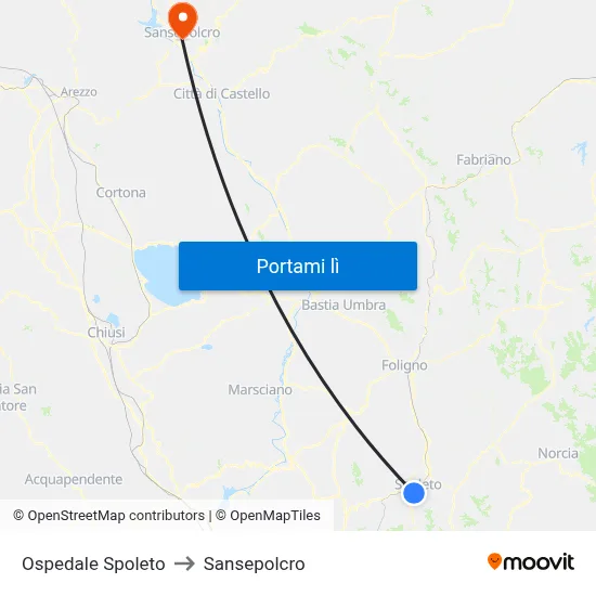 Ospedale Spoleto to Sansepolcro map