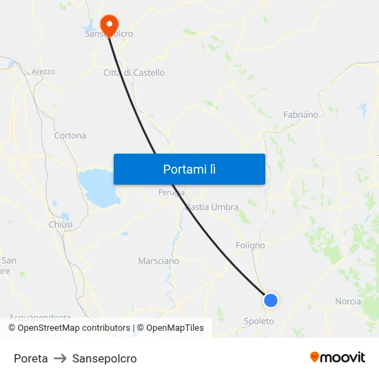 Poreta to Sansepolcro map
