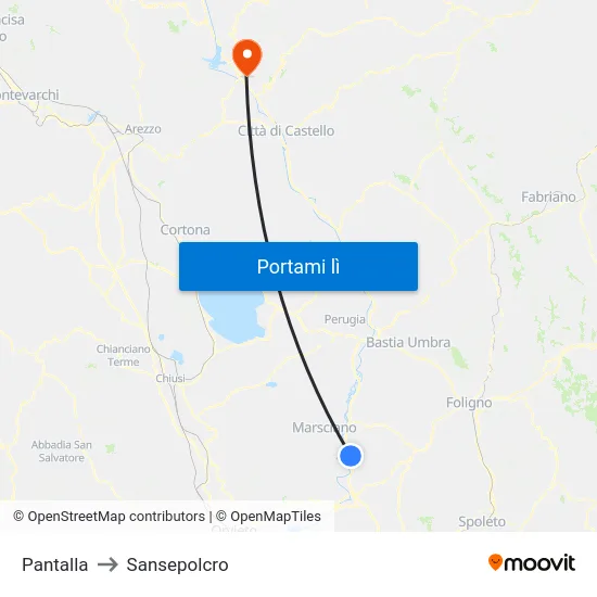 Pantalla to Sansepolcro map