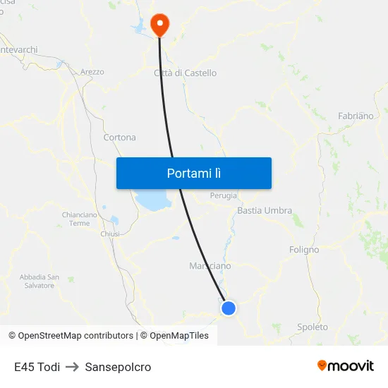 E45 Todi to Sansepolcro map