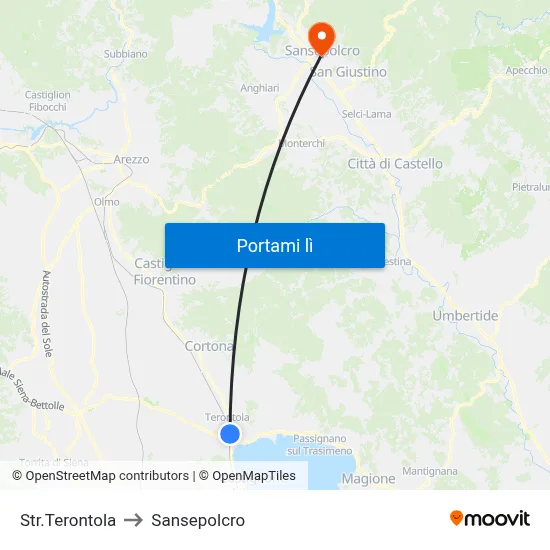 Str.Terontola to Sansepolcro map