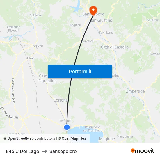 E45 C.Del Lago to Sansepolcro map