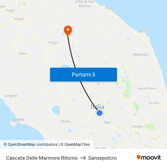 Cascata Delle Marmore Ritorno to Sansepolcro map