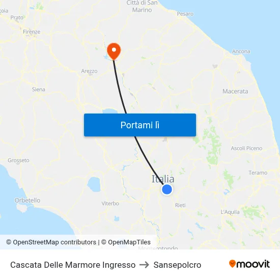 Cascata Delle Marmore Ingresso to Sansepolcro map