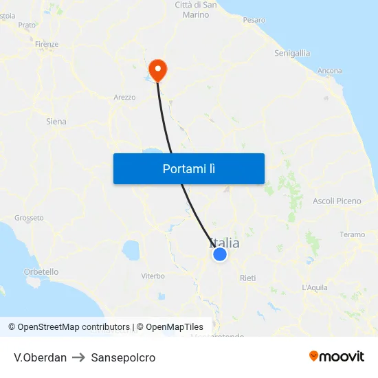 V.Oberdan to Sansepolcro map