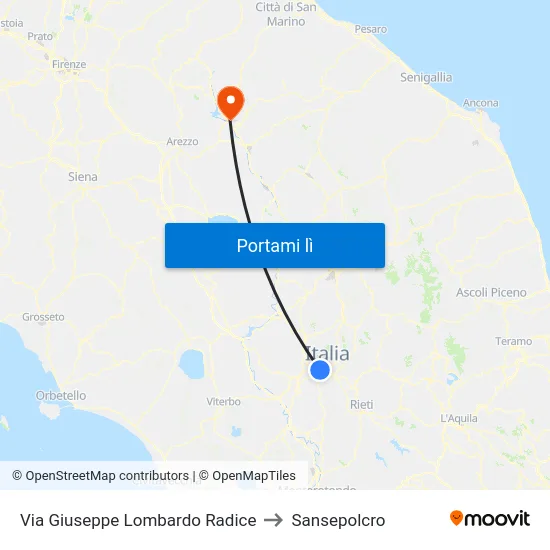 Via Giuseppe Lombardo Radice to Sansepolcro map