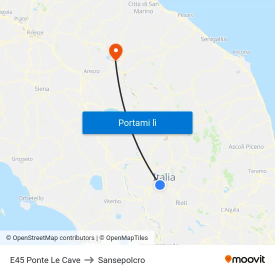 E45 Ponte Le Cave to Sansepolcro map