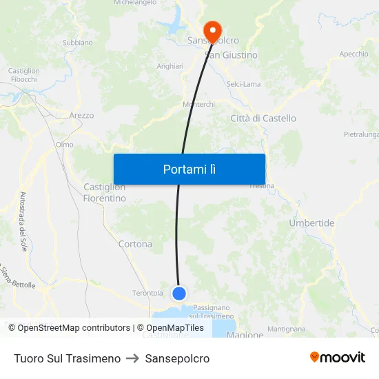 Tuoro Sul Trasimeno to Sansepolcro map