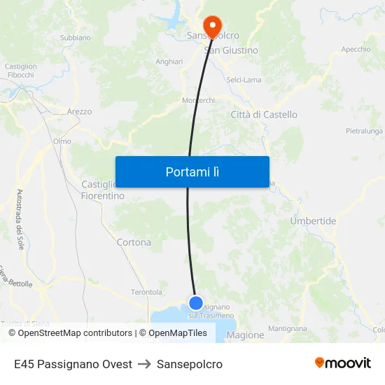 E45 Passignano Ovest to Sansepolcro map