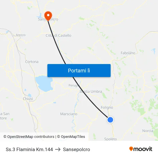 Ss.3 Flaminia Km.144 to Sansepolcro map