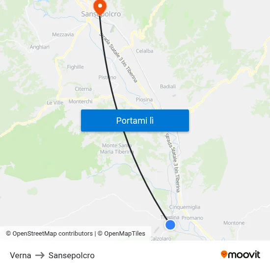 Verna to Sansepolcro map