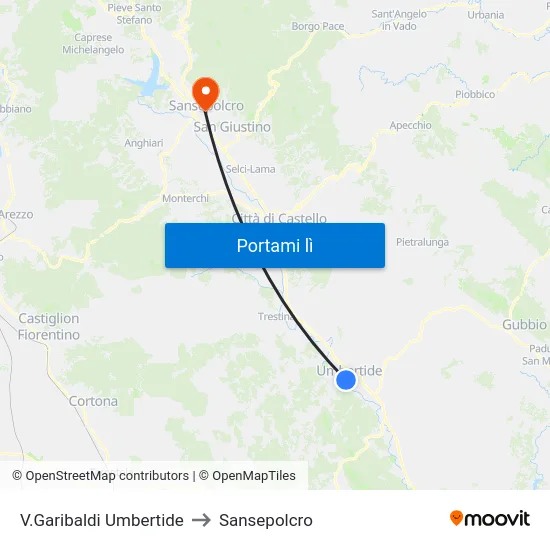 V.Garibaldi Umbertide to Sansepolcro map